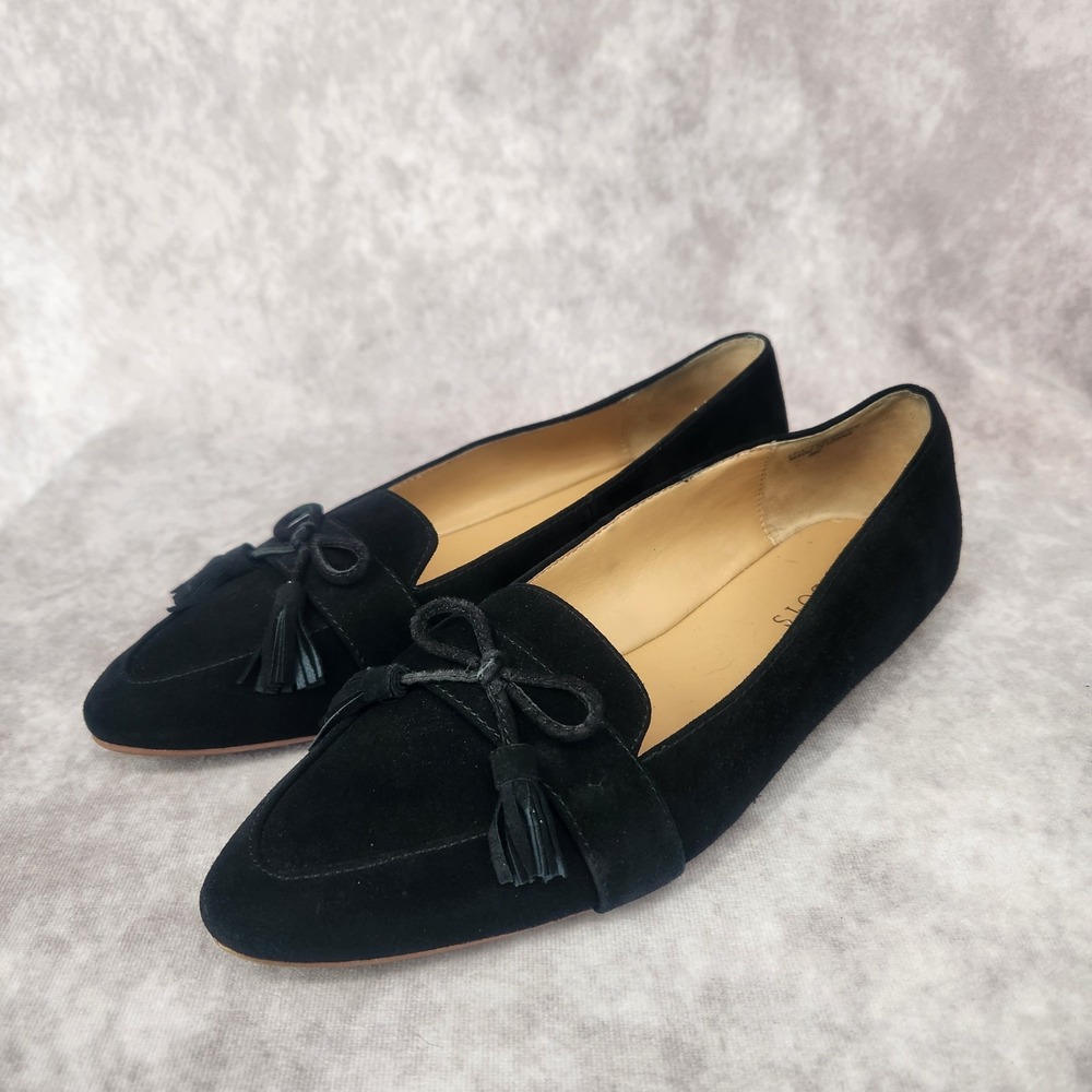 TALBOTS Francesca Tie Tassel Black White Plaid Tweed Driving Moccasins Flats 8M‎